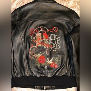 Oilily Black Leather Jacket with Colorful Embroidery